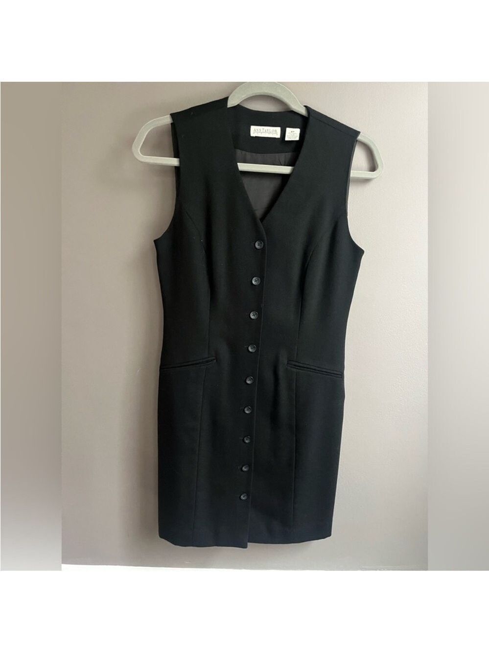90s vintage Ann Taylor Black Button-Front Mini Dress